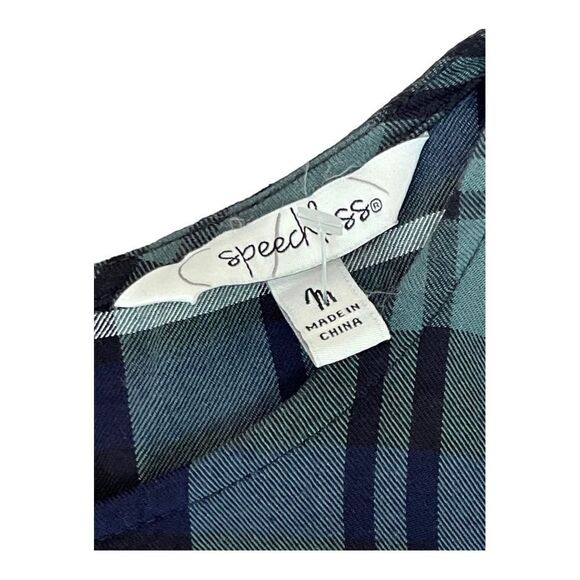 Speechless Green Blue White Plaid Dress Ruffle Sleeve Size M Faux Wrap Cowgirl - Picture 4 of 7